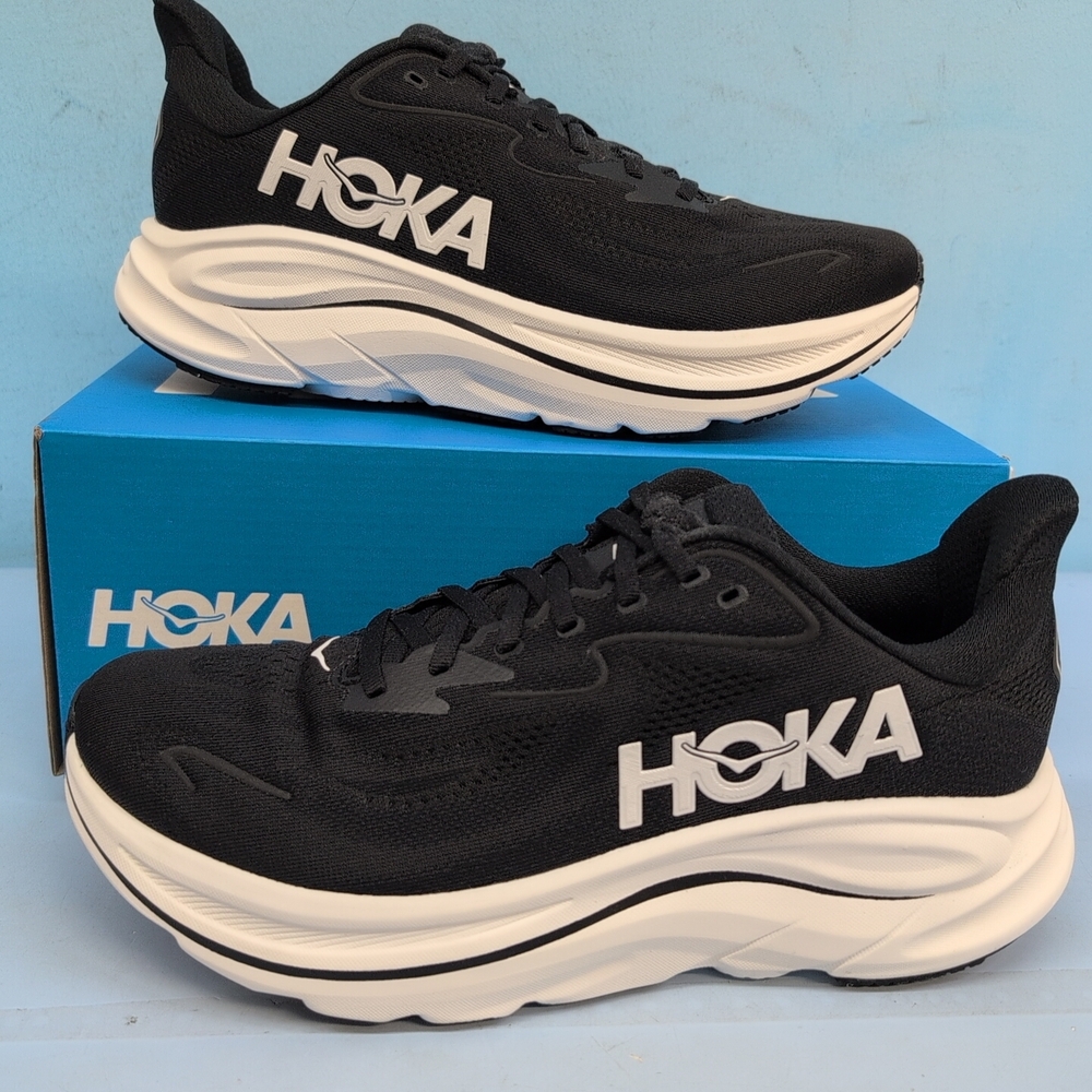 Hoka One Clifton 10 Men's Running Shoes US 10D Black And White 1162030